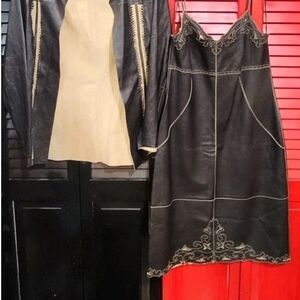 Escada Black and Cream Midi Dress with Embroidered Details